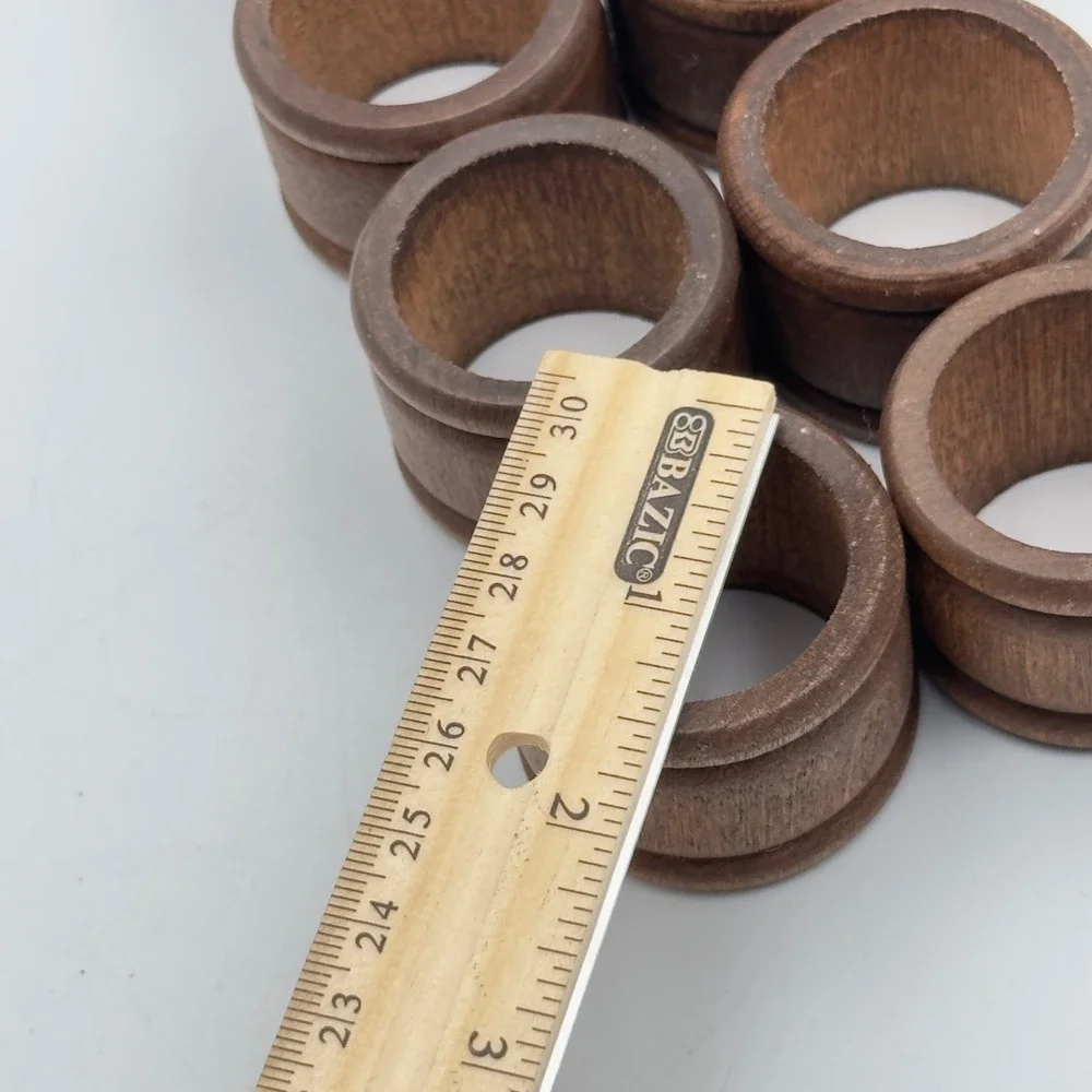 Vintage Dark Brown Wood Napkin Rings Set of 8‎ Rustic Farmhouse Table Decor